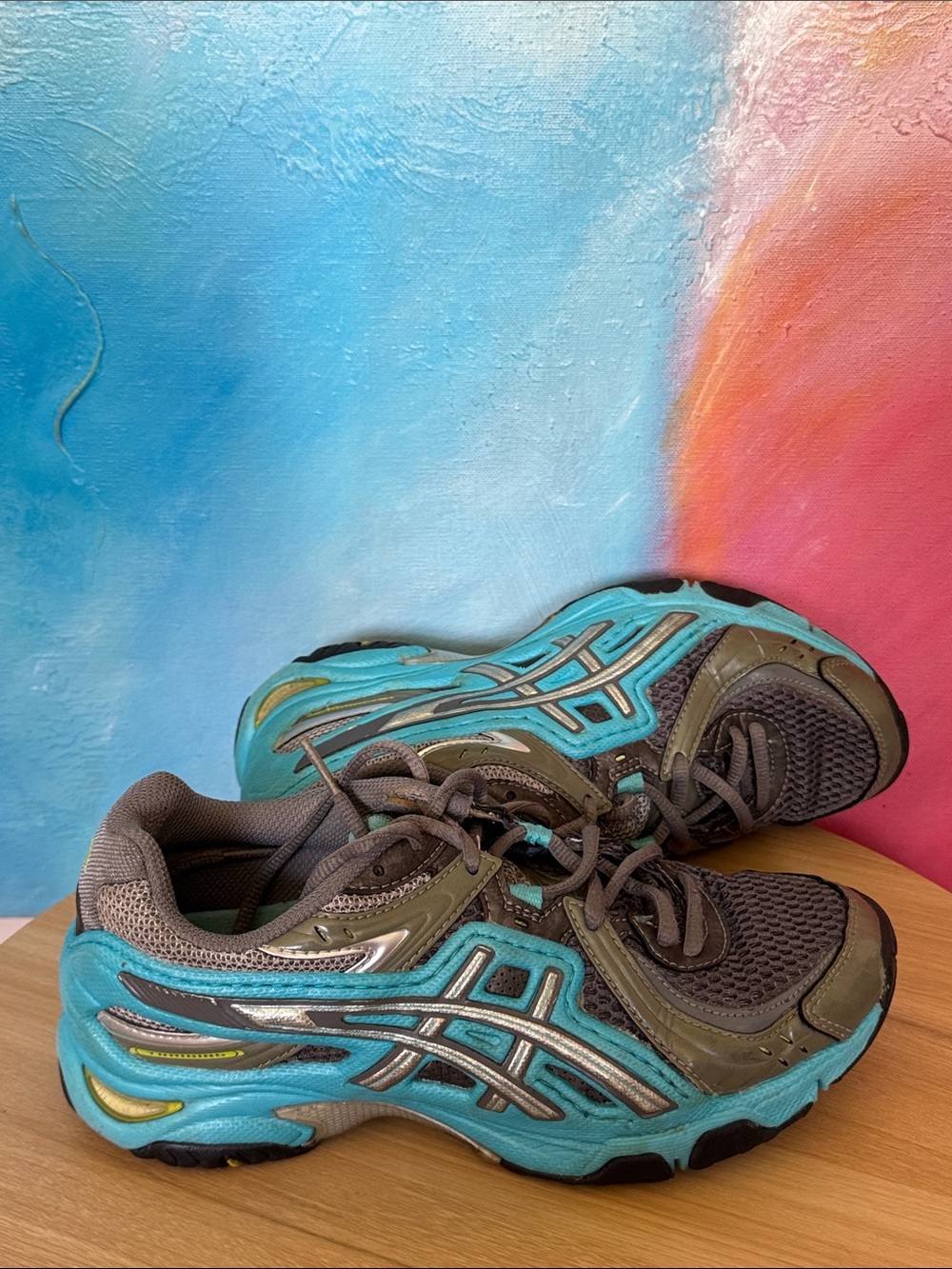 ASICS GEL SONOMA 2 F460911 SIZE 6 1-2 Trail Running Model Olive Teal Grey